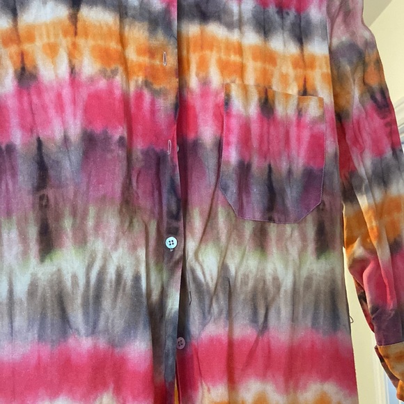 Zara size M pink orange tie dye look shirt dress - Picture 3 of 3